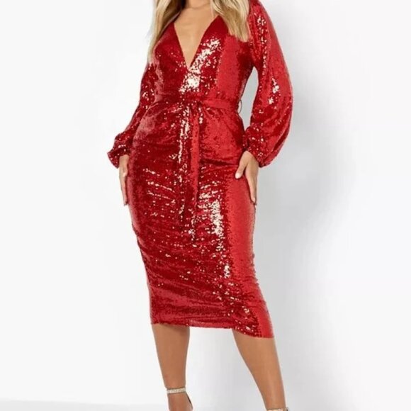 NWT Boohoo Red Sequin Dress - Picture 1 of 5
